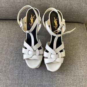 Saint Laurent Tribute T-Strap Leather Platform Sandal